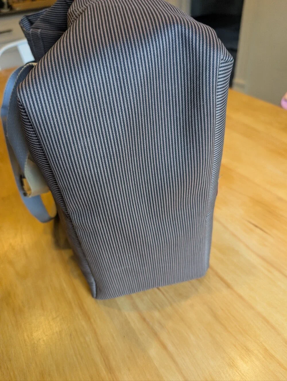 Packapod Brown Pinstripe Backpack with Cream Accessory Pouches